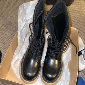 Black vegan leather ASOS combat boot, with brown sole size 11